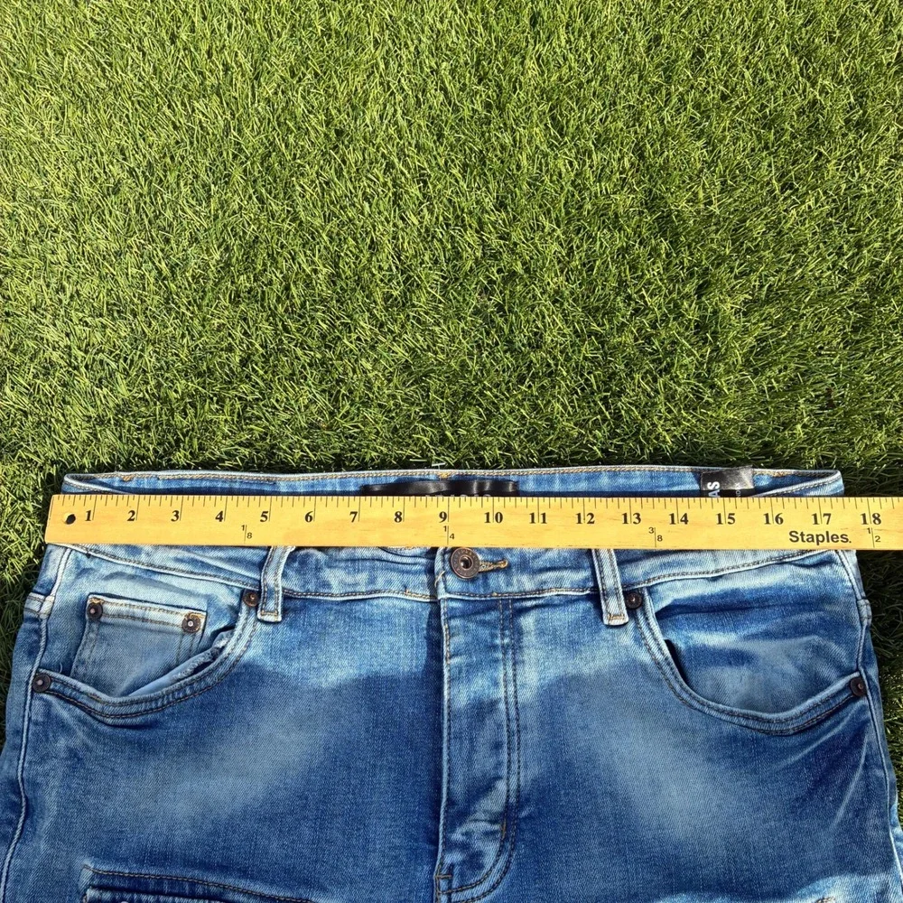Valabasas Mens 35x34 Light Wash Blue Stacked Pocket Cargo Jeans Denim Flare Y2K